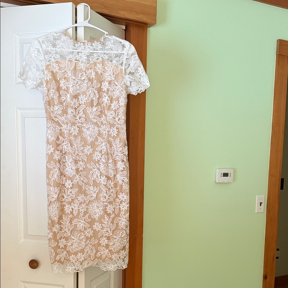 SHEIN Floral Lace Midi Dress in Cream and White